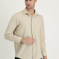 Açık Bej Uzun Kol Klasik Desenli Pamuklu Kolay Ütülenebilir Gömlek