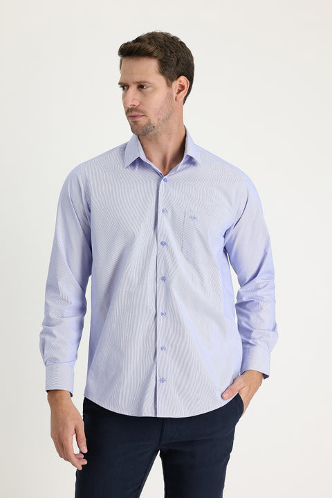 Light Blue Long Sleeve Classic Striped Cotton Easy-Iron Shirt