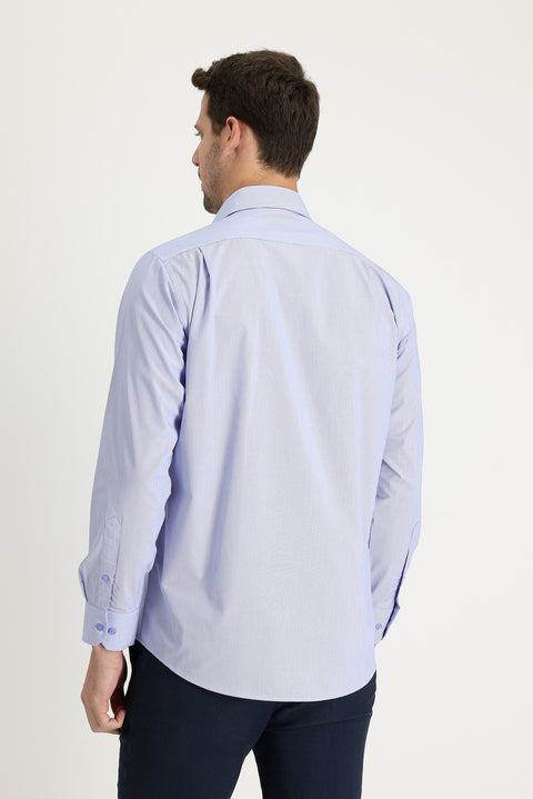 Light Blue Long Sleeve Classic Striped Cotton Easy-Iron Shirt