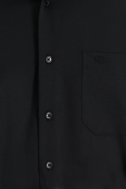 Siyah Uzun Kol Klasik Desenli Pamuklu Kolay Ütülenebilir Gömlek