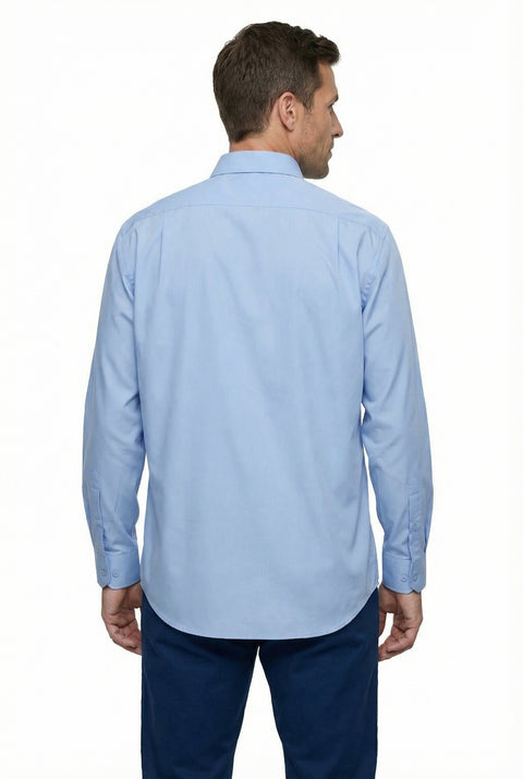 Light Blue Long Sleeve Classic Nano Care Water Repellent Stain Resistant 4 Seasons Cotton Shirt