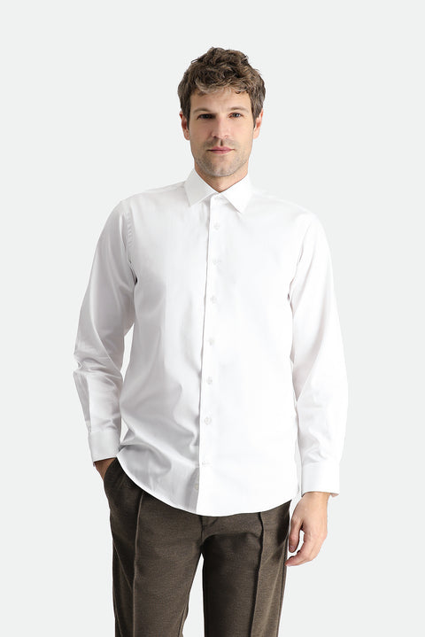 Beyaz Uzun Kol Klasik Su İtici Leke Tutmaz 4 Mevsim Pamuk Gömlek