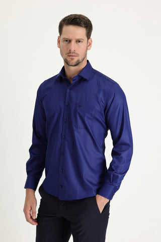  Orta Lacivert Uzun Kol Non Iron Saten Klasik Pamuklu Gömlek