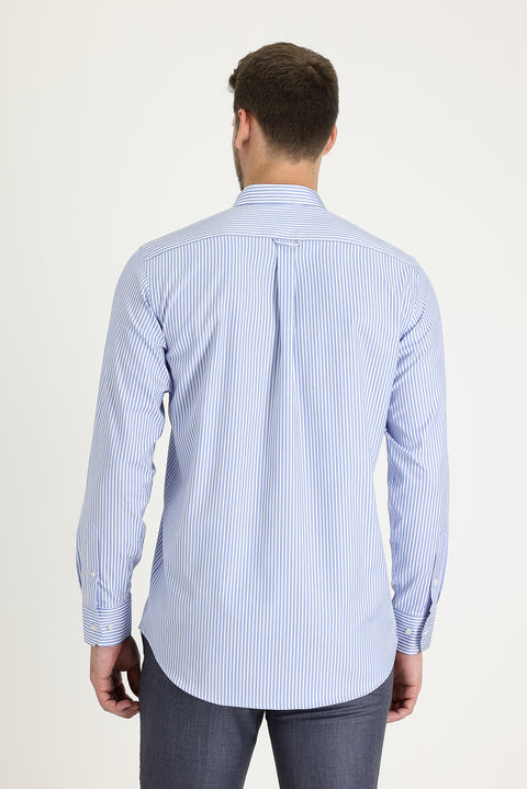 Light Blue Long Sleeve Regular Fit Striped Cotton Shirt