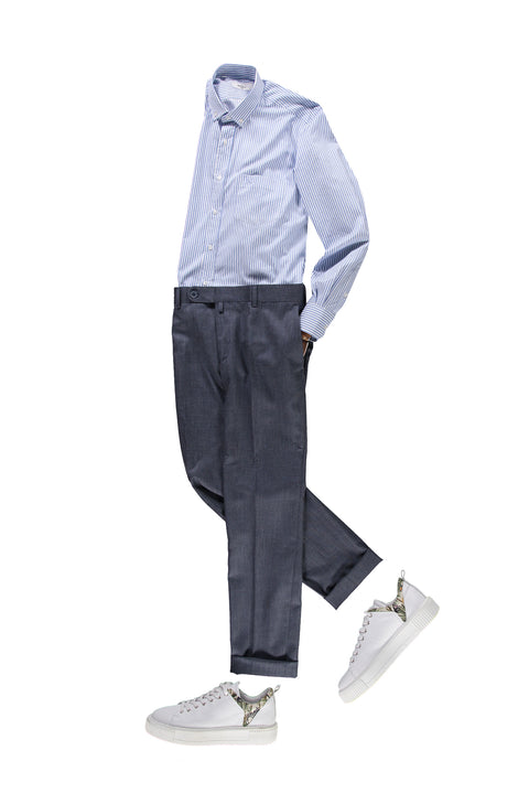 Light Blue Long Sleeve Regular Fit Striped Cotton Shirt