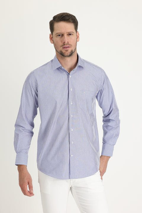 Light Blue Long-Sleeve Classic Striped Shirt