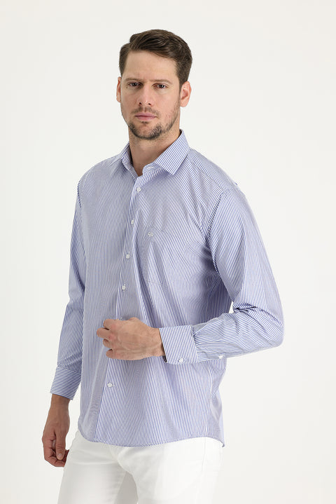 Light Blue Long-Sleeve Classic Striped Shirt