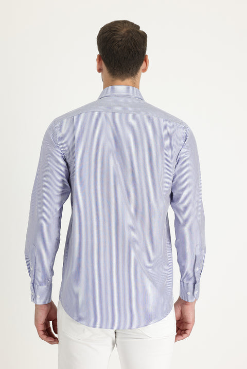 Light Blue Long-Sleeve Classic Striped Shirt