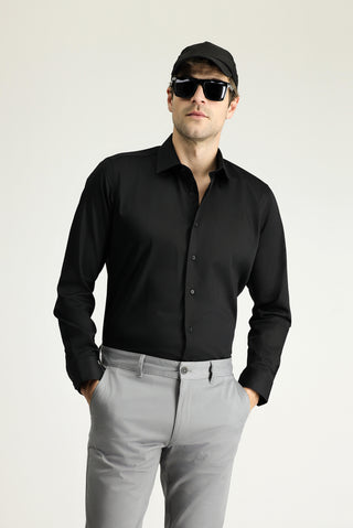 Siyah Uzun Kol Slim Fit Dar Kesim Klasik Su ?tici Leke Tutmaz 4 Mevsim Pamuk Gömlek-Ki??l?