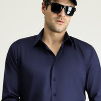 Koyu Lacivert Uzun Kol Slim Fit Dar Kesim Klasik Pamuk Gömlek