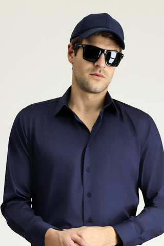  Koyu Lacivert Uzun Kol Slim Fit Dar Kesim Klasik Pamuk Gömlek