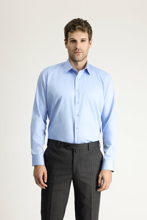 Açık Mavi Uzun Kol Slim Fit Dar Kesim Klasik Su İtici Leke Tutmaz 4 Mevsim Pamuk Gömlek