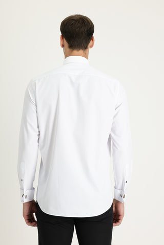  Beyaz Uzun Kol Ata Yaka Klasik Pamuklu Kolay Ütülenebilir Gömlek