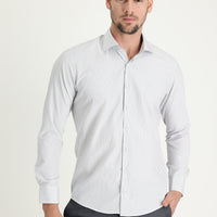 Açık Gri Uzun Kol Slim Fit Dar Kesim Klasik Çizgili Gömlek