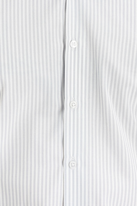 Açık Gri Uzun Kol Slim Fit Dar Kesim Klasik Çizgili Gömlek