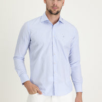 Açık Mavi Uzun Kol Slim Fit Dar Kesim Klasik Çizgili Gömlek