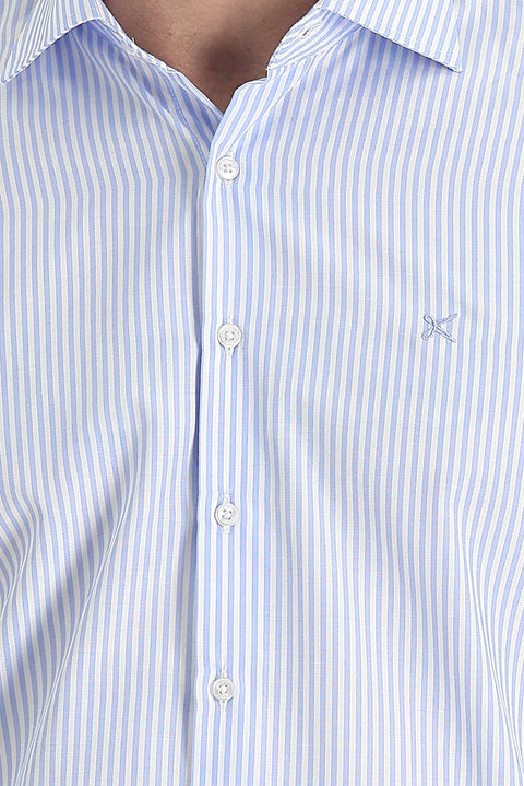 Açık Mavi Uzun Kol Slim Fit Dar Kesim Klasik Çizgili Gömlek