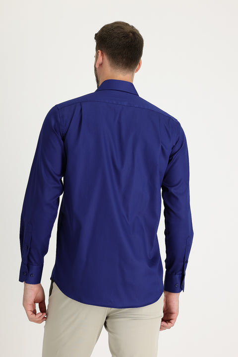 Orta Lacivert Uzun Kol Non Iron Klasik Pamuklu Gömlek