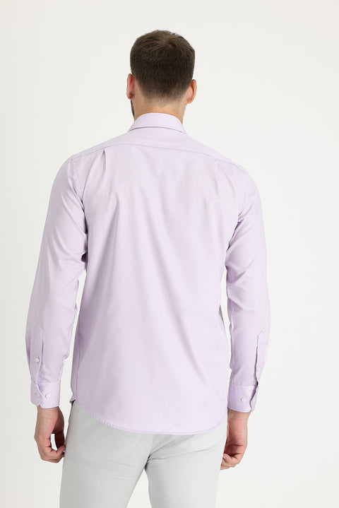 Lila Uzun Kol Non Iron Klasik Pamuklu Gömlek