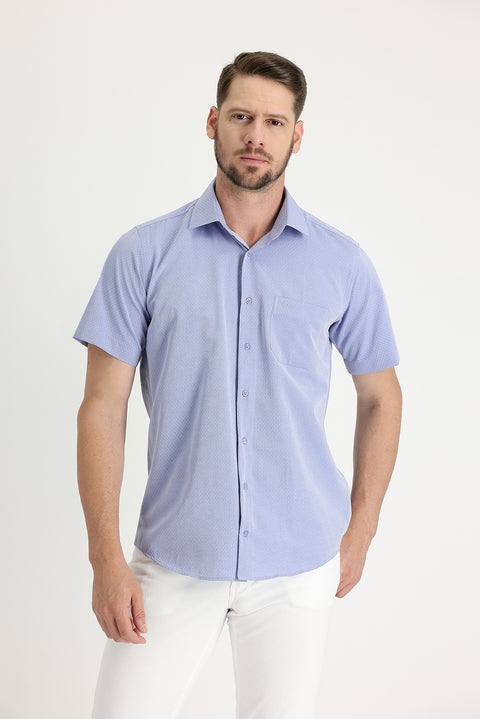 Açık Mavi Kısa Kol Regular Fit Desenli Gömlek