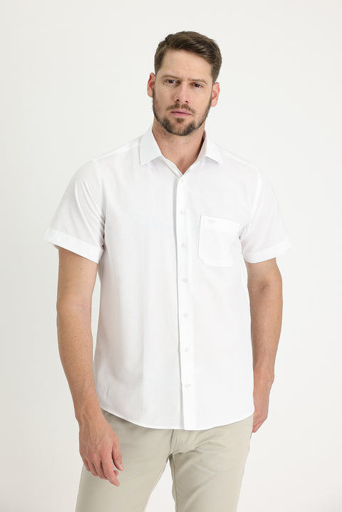 Beyaz Kısa Kol Regular Fit Desenli Gömlek