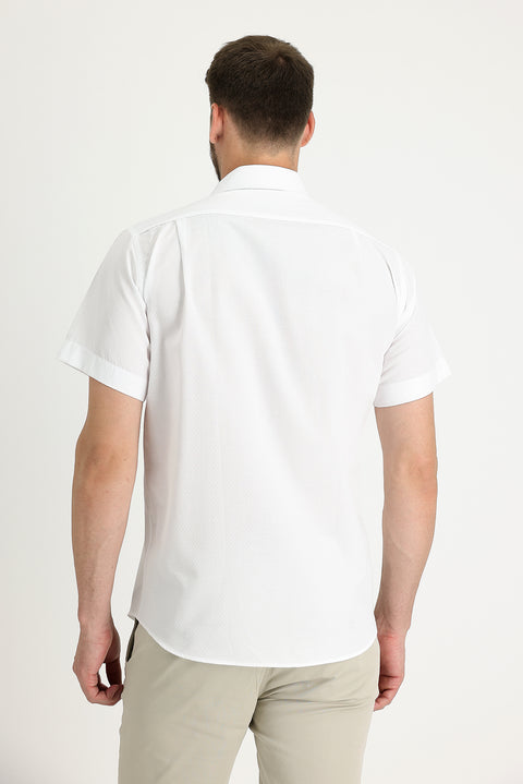 Beyaz Kısa Kol Regular Fit Desenli Gömlek