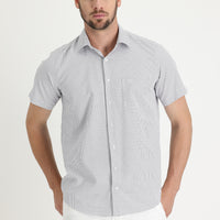 Orta Gri Kısa Kol Regular Fit Ekose Gömlek