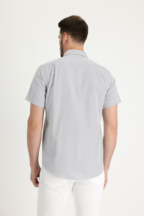 Orta Gri Kısa Kol Regular Fıt Ekose Gömlek