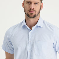 Açık Mavi Kısa Kol Regular Fıt Ekose Gömlek