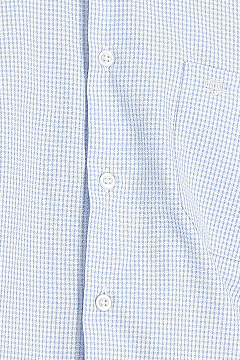 Açık Mavi Kısa Kol Regular Fit Ekose Pamuklu Kolay Ütülenebilir Gömlek