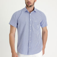 Saks Mavi Kısa Kol Regular Fit Ekose Pamuklu Kolay Ütülenebilir Gömlek