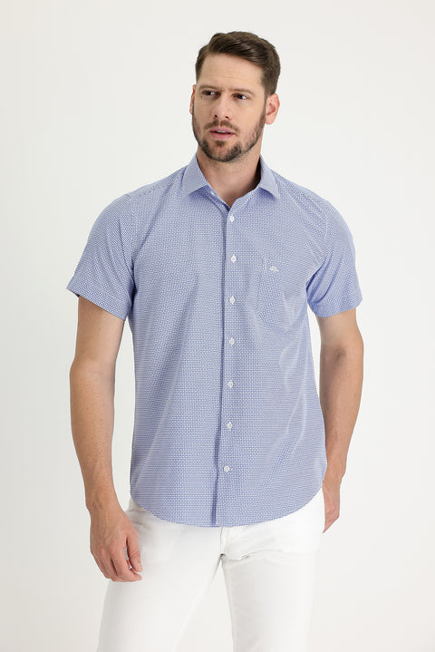 Saks Mavi Kısa Kol Regular Fit Ekose Gömlek
