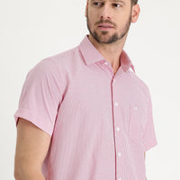 Şeker Pembe Kısa Kol Regular Fit Ekose Gömlek