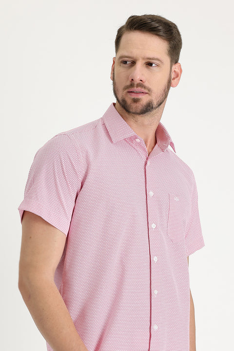 Şeker Pembe Kısa Kol Regular Fit Ekose Gömlek