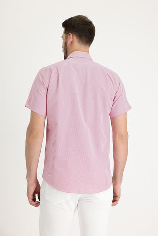  Şeker Pembe Kısa Kol Regular Fit Ekose Gömlek