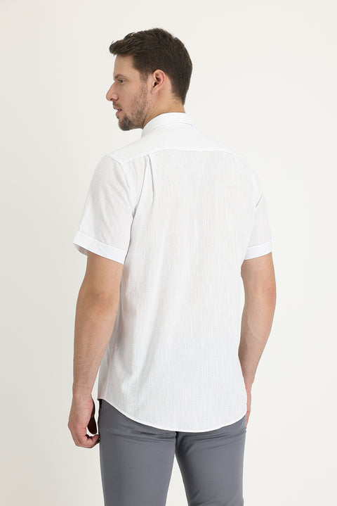 Beyaz Kısa Kol Regular Fit Pamuk Gömlek