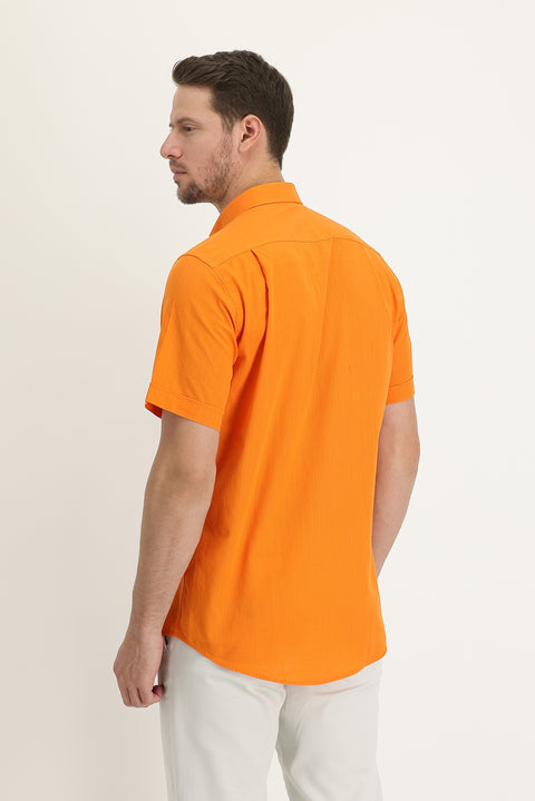 Orta Turuncu Kısa Kol Regular Fit Pamuk Gömlek