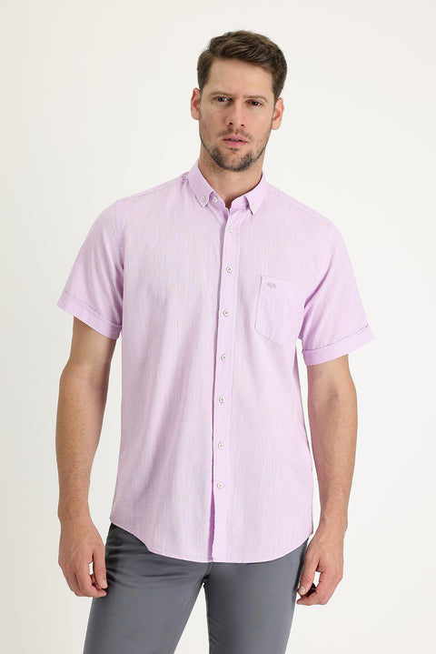 Lilac Short Sleeve Regular Fit Cotton Shirt
