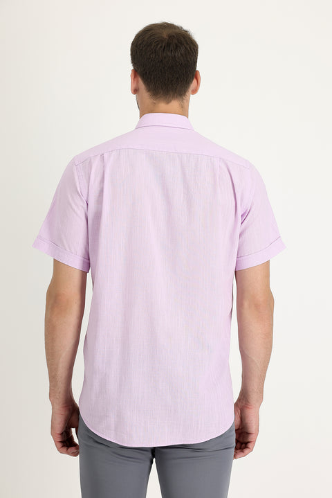 Lilac Short Sleeve Regular Fit Cotton Shirt