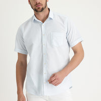 Açık Mavi Kısa Kol Regular Fit Desenli Pamuklu Gömlek