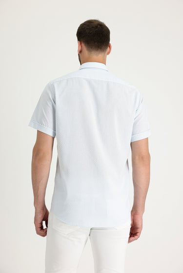 Açık Mavi Kısa Kol Regular Fit Desenli Pamuklu Gömlek