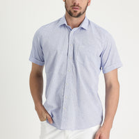 Saks Mavi Kısa Kol Regular Fit Desenli Gömlek