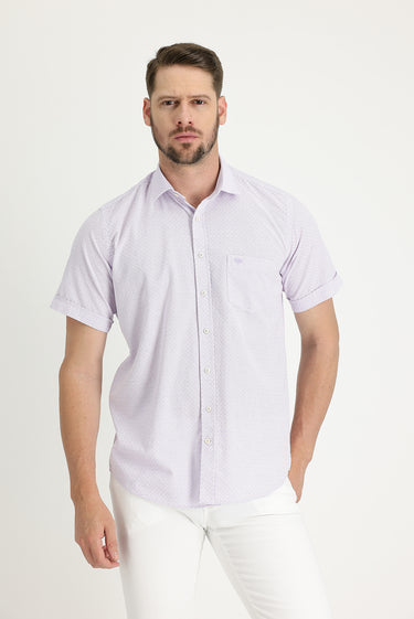 Lila Kısa Kol Regular Fit Desenli Gömlek