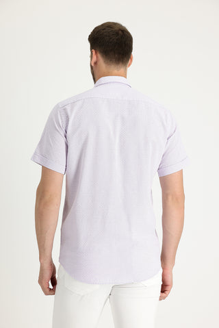  Lila Kısa Kol Regular Fit Desenli Pamuklu Gömlek