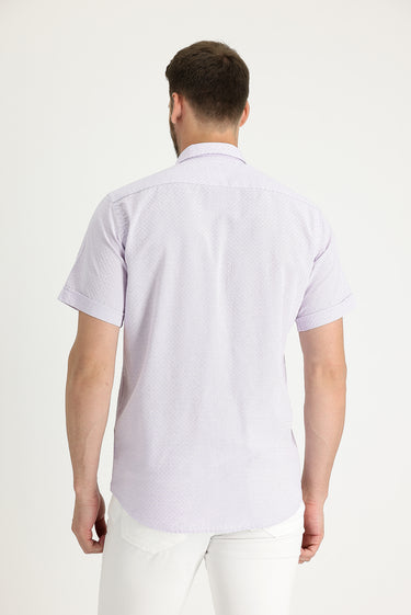 Lila Kısa Kol Regular Fit Desenli Gömlek