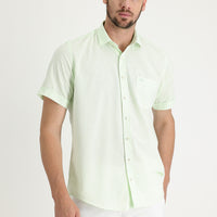 Mint Yeşili Kısa Kol Regular Fit Desenli Pamuklu Gömlek