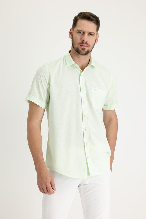 Mint Yeşili Kısa Kol Regular Fit Desenli Gömlek