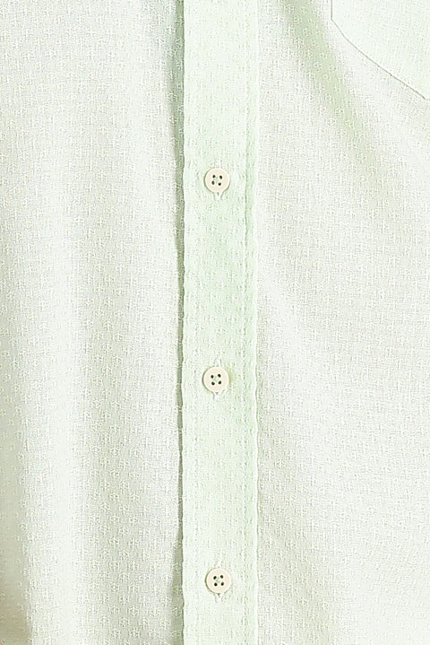 Mint Yeşili Kısa Kol Regular Fit Desenli Gömlek