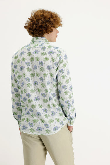  Çimen Yeşili Uzun Kol Baskılı Slim Fit Gömlek