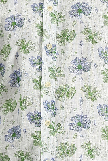 Çimen Yeşili Uzun Kol Baskılı Slim Fit Gömlek